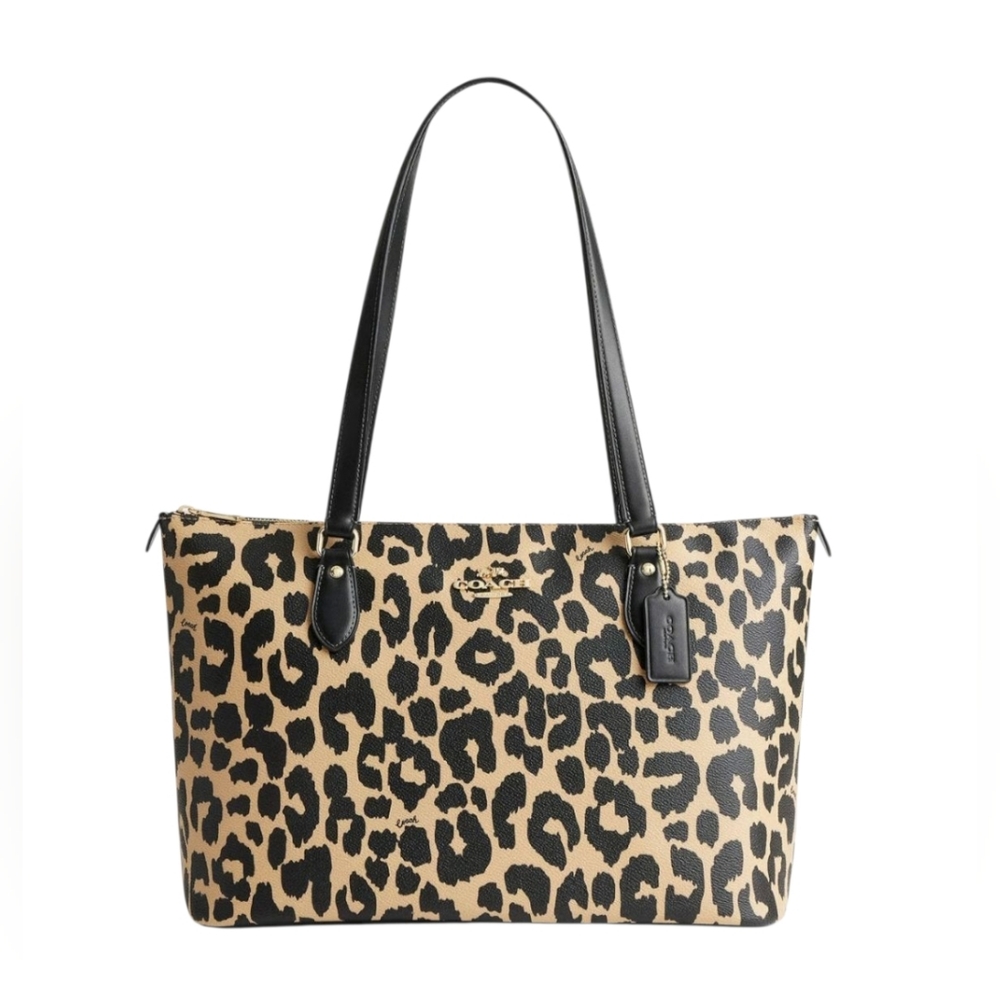 Coach Leopard Print Tote - Black and Tan